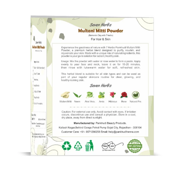 Second image of 7 Herbs Pankhudi Multani Mitti Powder – A Natural Blend for Radiant Skin (200g Pack)