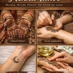 Henna tattoo guide showing traditional bridal henna, application process, popular designs, and aftercare tips