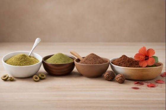 Organic herbal powders like for natural skin and hair care.